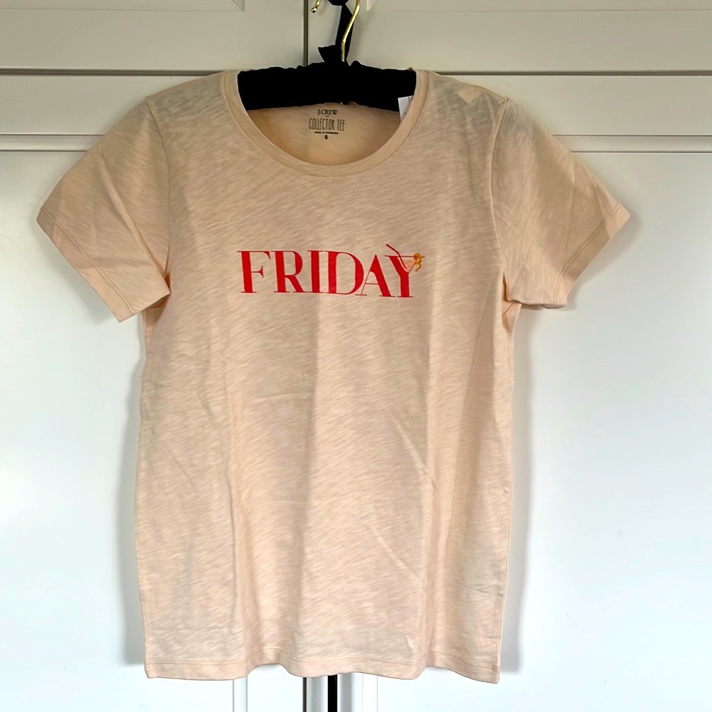 🍸JCREW #CollectorsTee ‘FRIDAY’ Peachy color, Super soft. Size Small (+more) NWT